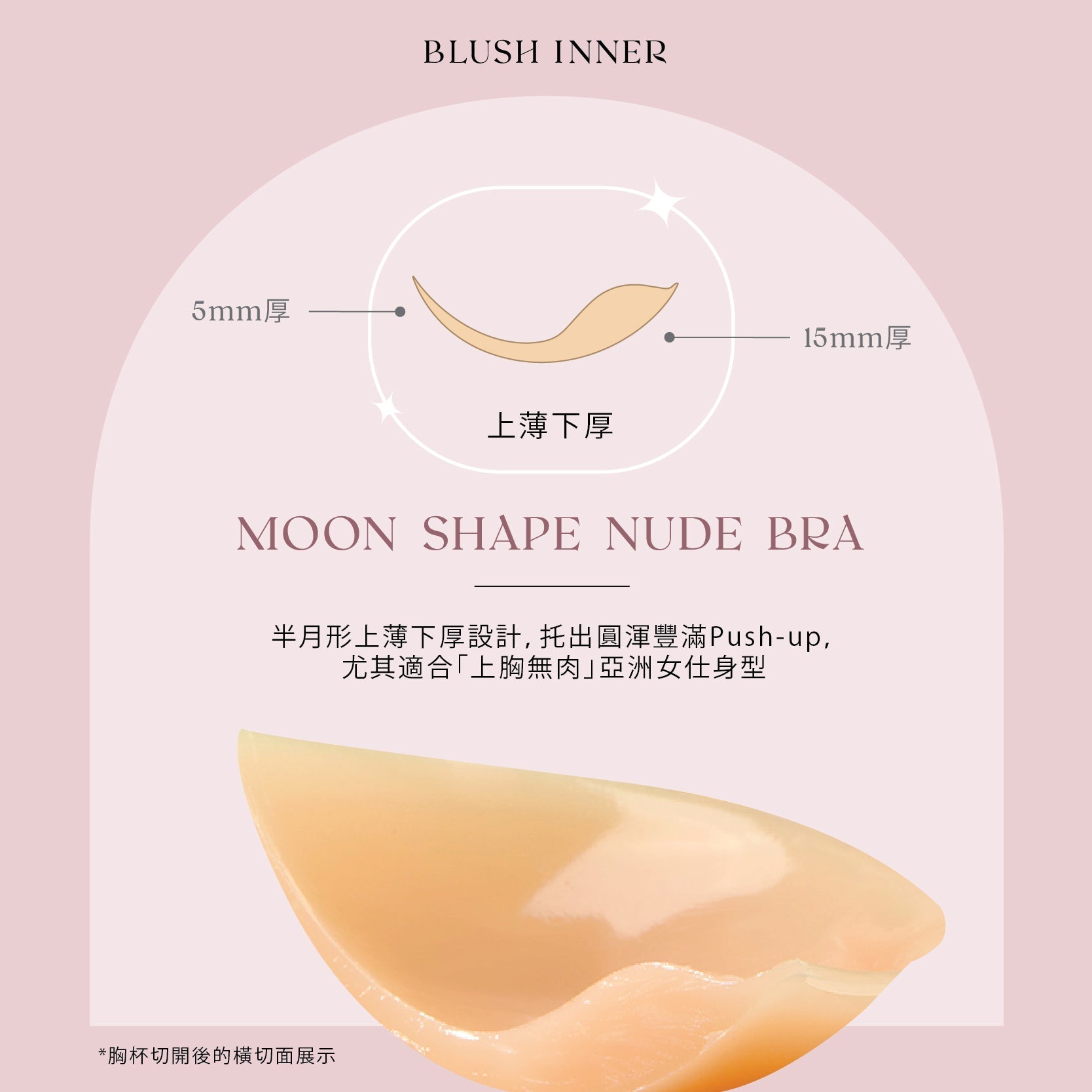 Moon shape Nude Bra 半月型上薄下厚隱形胸貼,提升胸型與胸溝